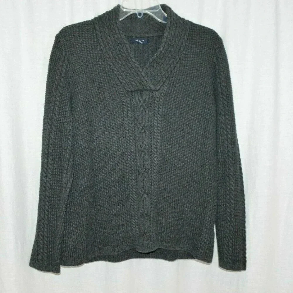 Nautica Gray Pull Over Cable Knit High Collar